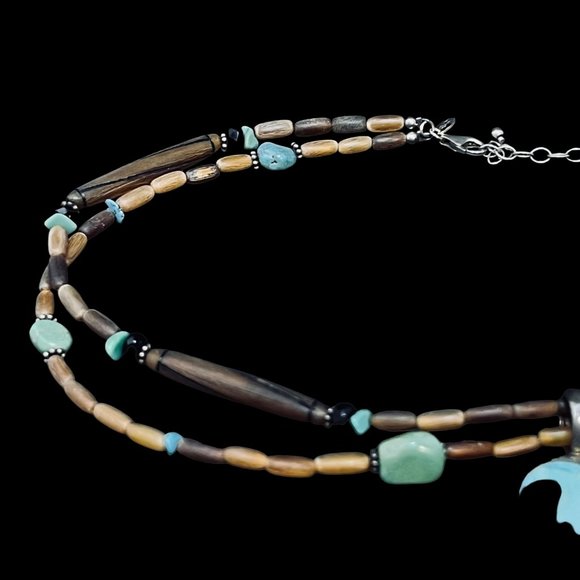 Vintage Sterling Silver Faux Turquois Beaded Pendant Necklace (4975) - Picture 9 of 9